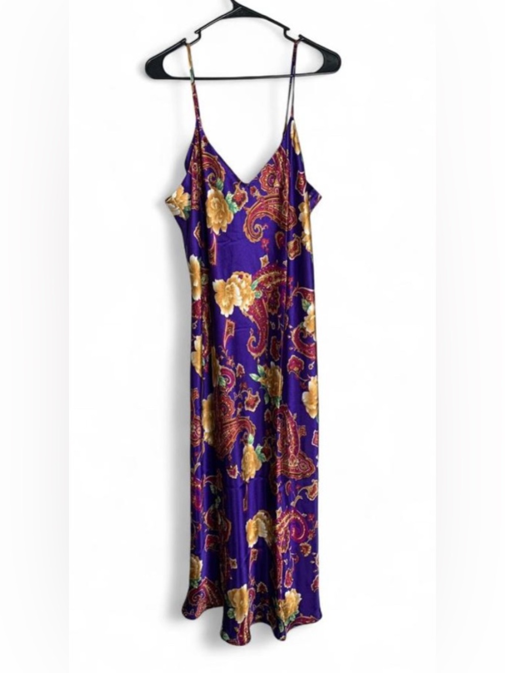 Vintage Kim Rogers Intimates Purple Paisley Satin Maxi Slip Dress XL - Picture 2 of 5